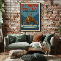 Reindeer Wrestling Championship Vintage Winter Poster