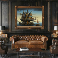 Whimsical Houseboat at Dusk in Fantasy Poster