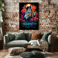 Vibrant Zebras in Dreamlike African Landscape Poster