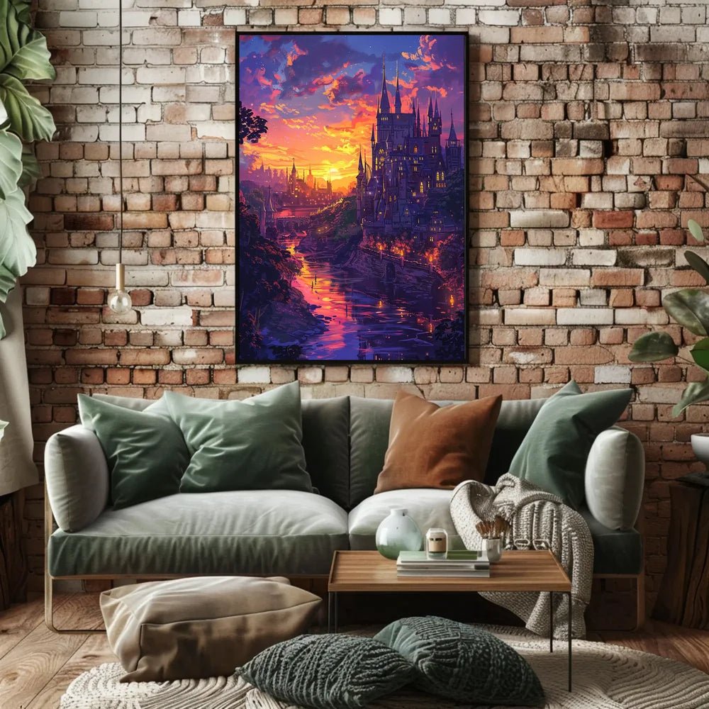 Enchanted Castle Fantasy Sunset Art Poster