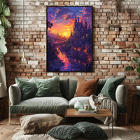 Enchanted Castle Fantasy Sunset Art Poster