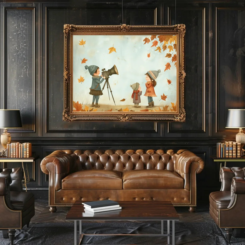 Charming Autumnal Children Illustration Poster for Home Decor