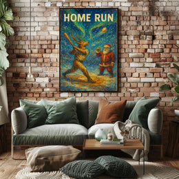 Reindeer Baseball Christmas Fun Sports Poster
