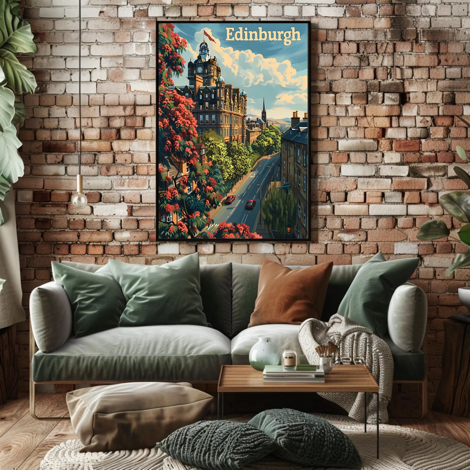 Edinburgh Cityscape Vintage Style Travel Poster