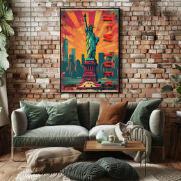Statue of Liberty Energetic Urban Cityscape Travel Poster