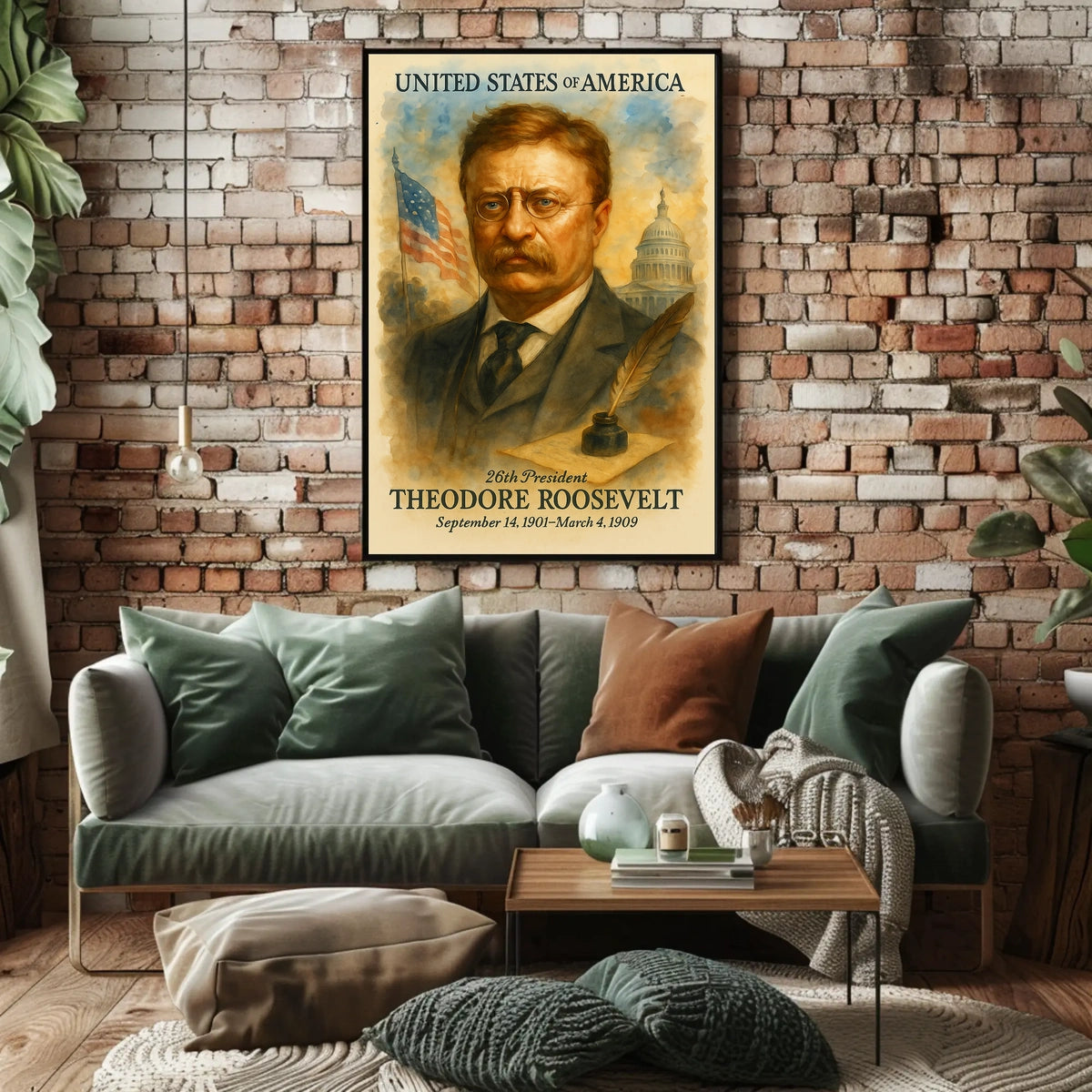 Theodore Roosevelt 26th President of the United States Vintage Watercolor Poster