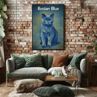 Russian Blue Cat Portrait Art Print For Home Decor Poster