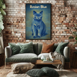 Russian Blue Cat Portrait Art Print For Home Decor Poster