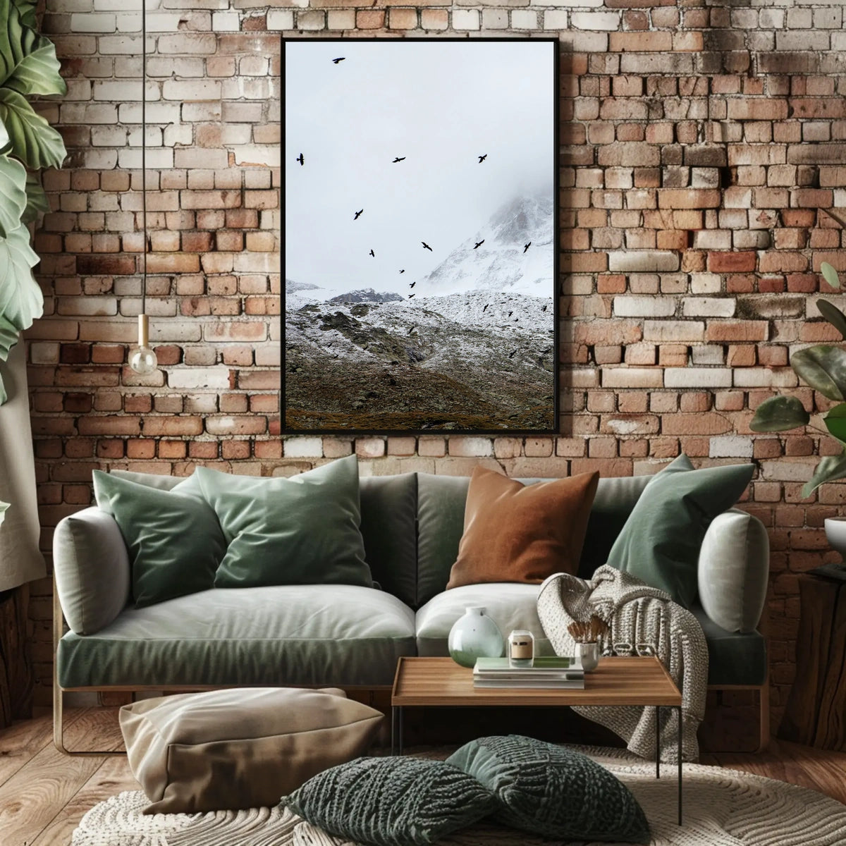 Birds In Flight Over Snowy Peaks Poster