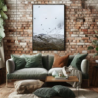 Birds In Flight Over Snowy Peaks Poster