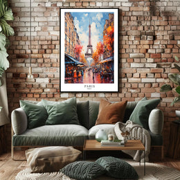 Eiffel Tower Paris Street Scene Romantic Urban Cityscape Poster PosterGoat