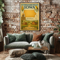Iowa Heart of the Midwest Vintage Travel Poster