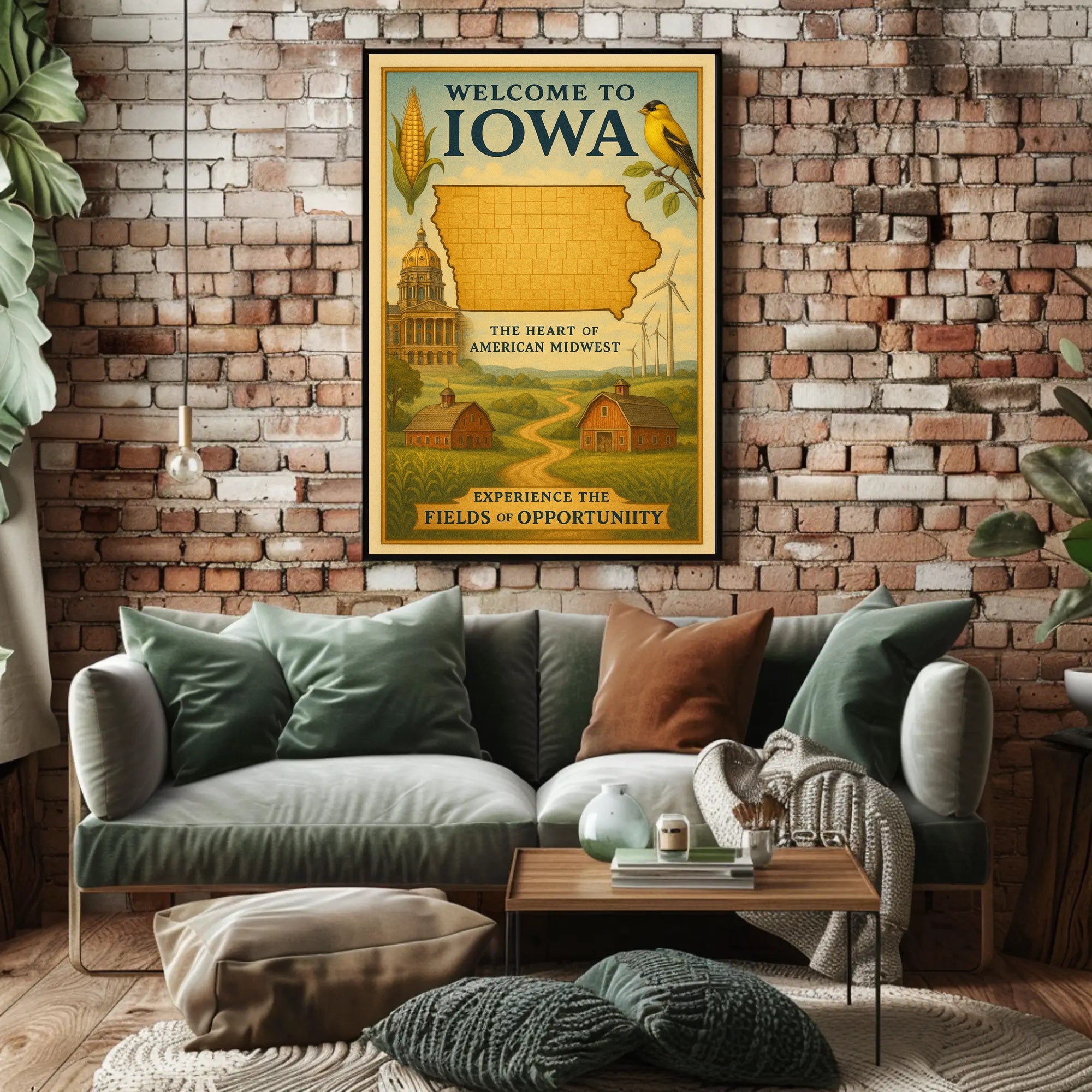 Iowa Heart of the Midwest Vintage Travel Poster