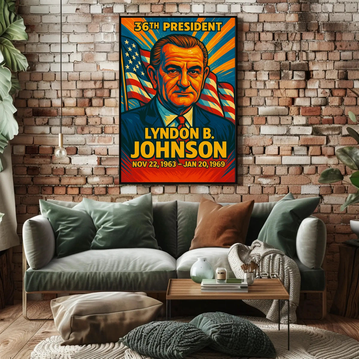 Lyndon B. Johnson 36th President of the United States Colorful Comic Book Style Poster