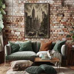 New York City Poster Vintage Cityscape Landmarks Wall Art