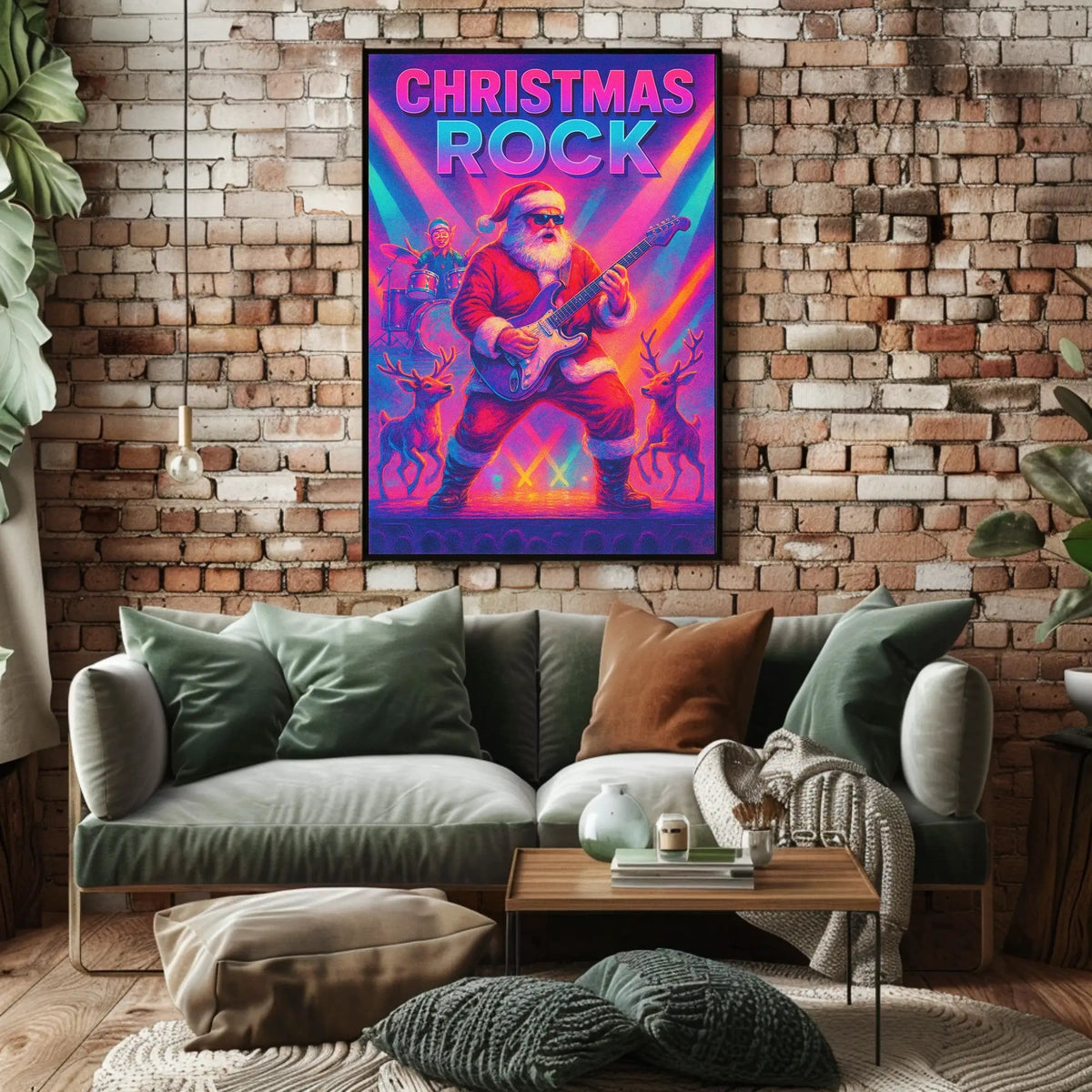 Christmas Rock Santa Guitar Festive Poster