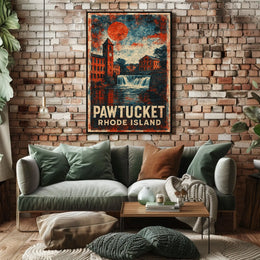 Pawtucket Mill Scene Heritage Retro Lithograph Poster