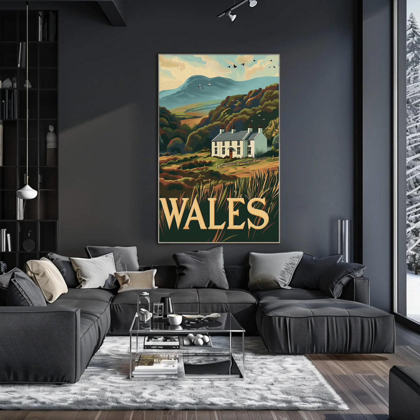 Wales Country Home and Hillside Travel Poster