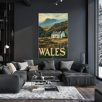 Wales Country Home and Hillside Travel Poster