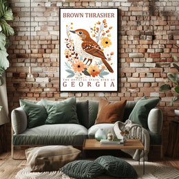 Brown Thrasher Georgia State Bird Art Poster