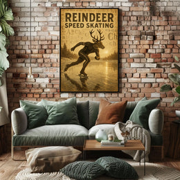 Reindeer Speed Skating Vintage Art Sports Poster