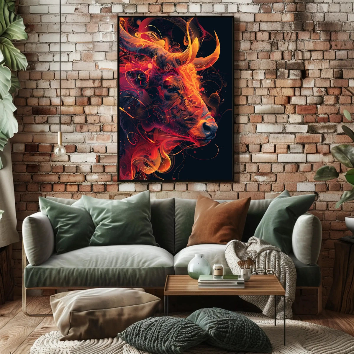 Fiery Bull Abstraction Abstract Poster