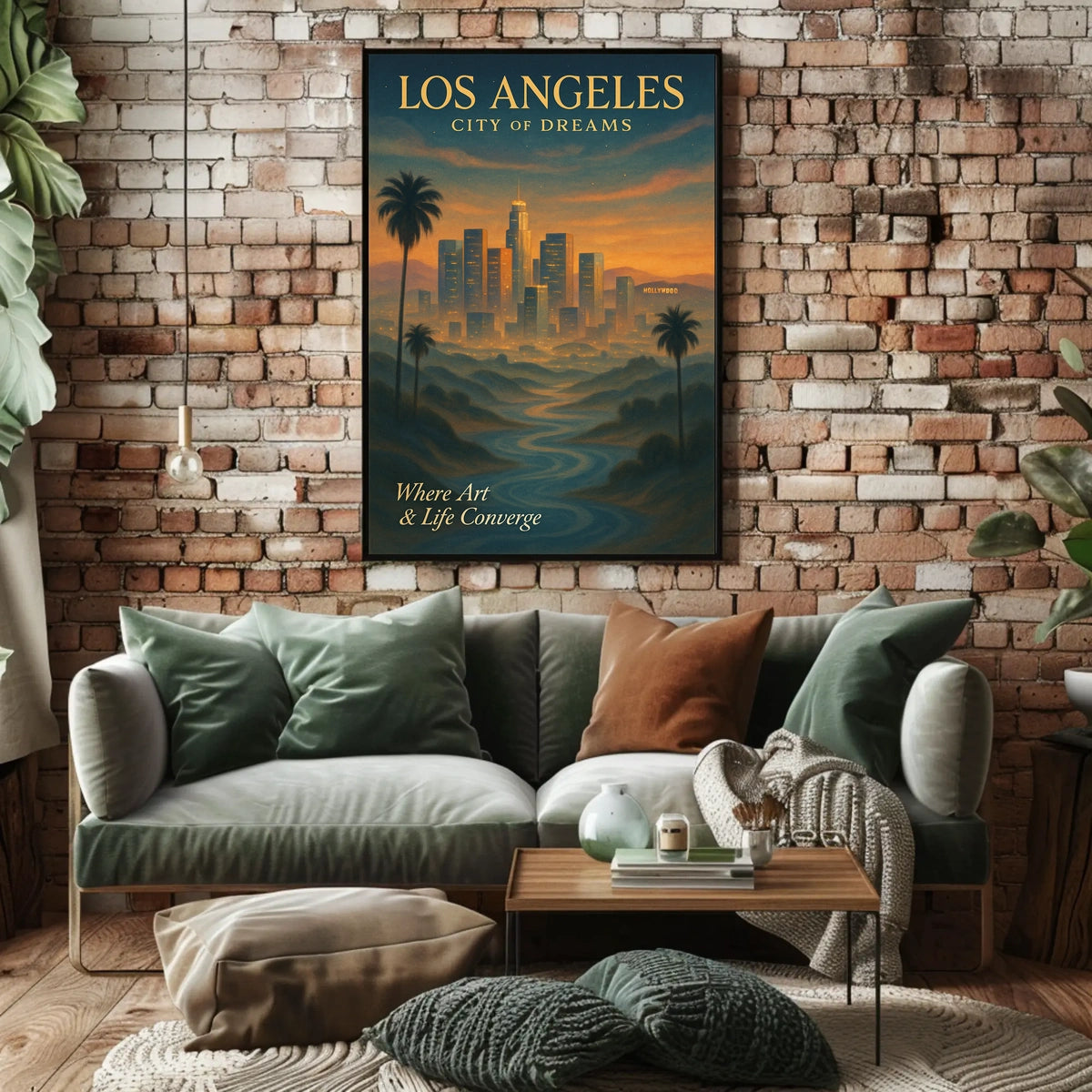 Los Angeles Skyline Sunset Art Poster: Dreamy Illustration