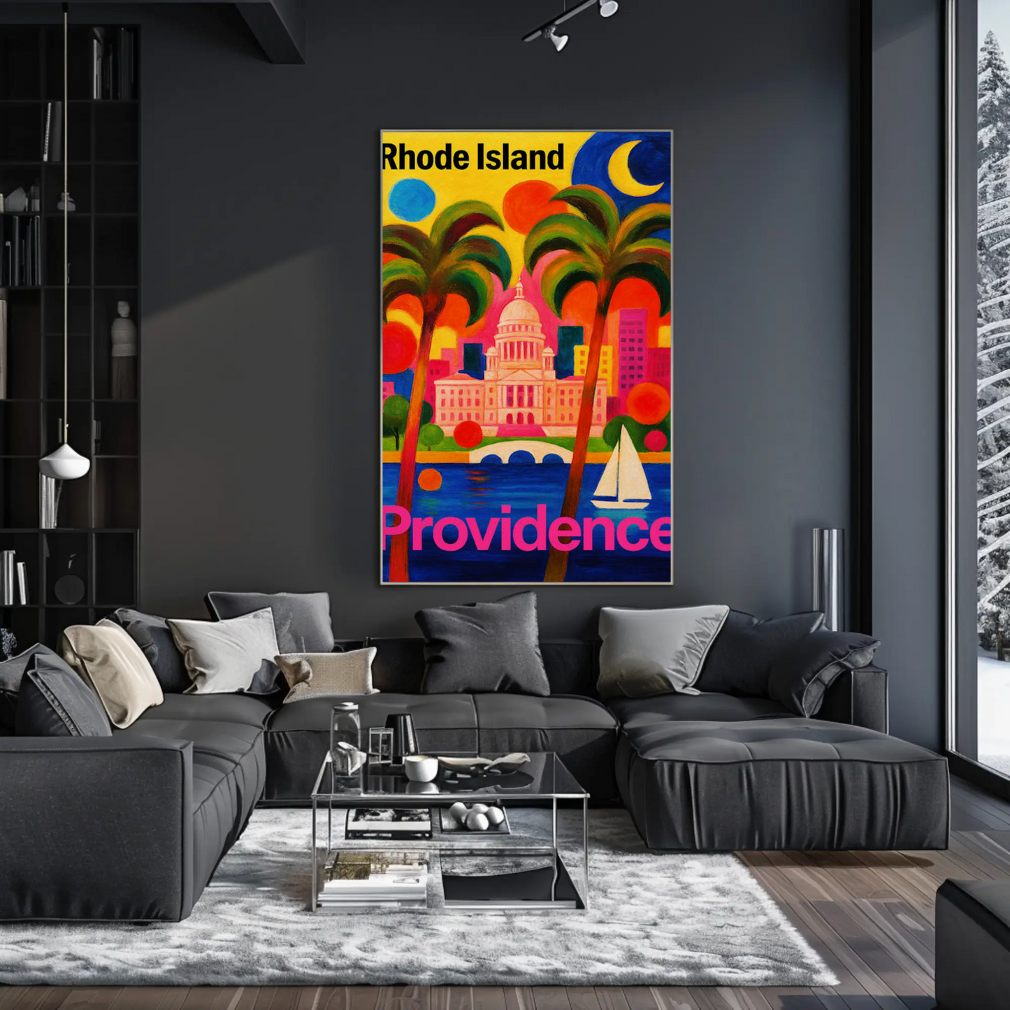 Providence Rhode Island Colorful Capitol Skyline Travel Poster Travel Poster