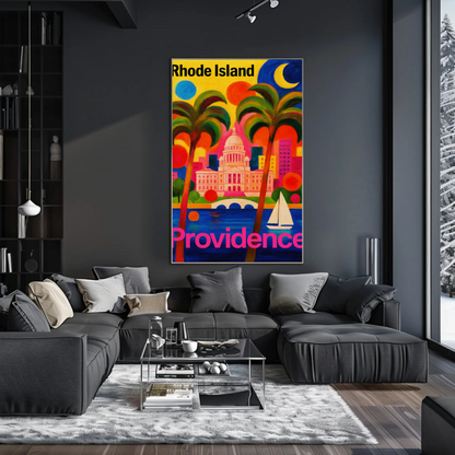 Providence Rhode Island Colorful Capitol Skyline Travel Poster Travel Poster