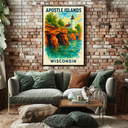 Apostle Islands Scenic Lighthouse Watercolor Art Poster