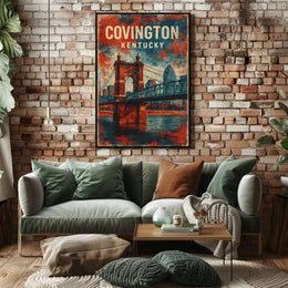 Covington Bridge Scenic Vintage Traveler Poster