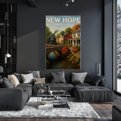 New Hope Pennsylvania Historic Steam Train Autumn Travel Poster Travel Poster