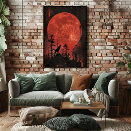 Wolf Howling Under Blood Moon Art Poster PosterGoat