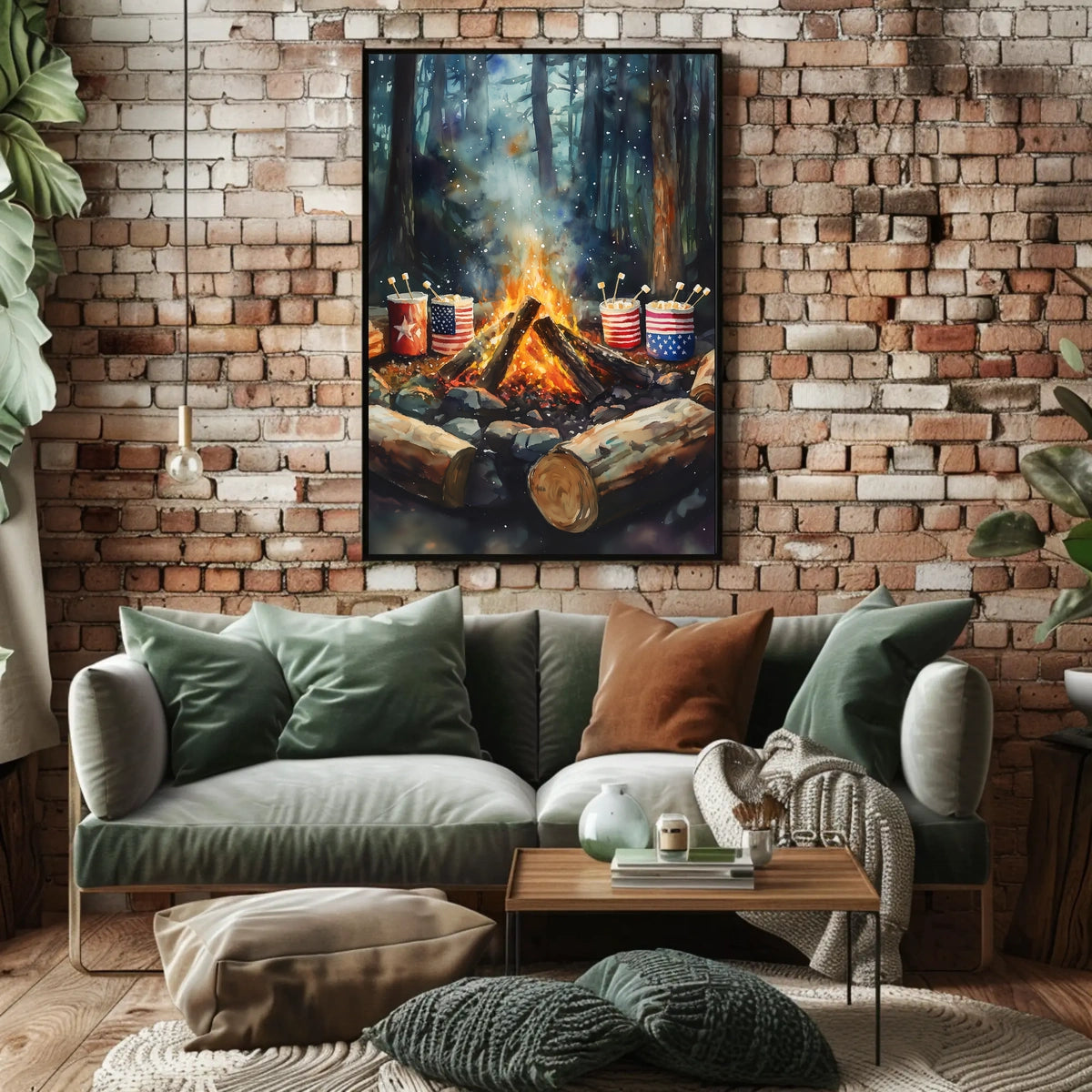 Cozy Glowing Campfire Night In The Forest Scene Poster