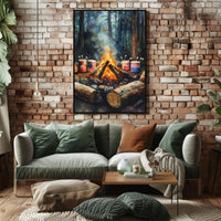 Cozy Glowing Campfire Night In The Forest Scene Poster