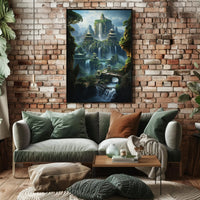 Fantasy Landscape with Pagodas and Waterfalls – Artistic Poster