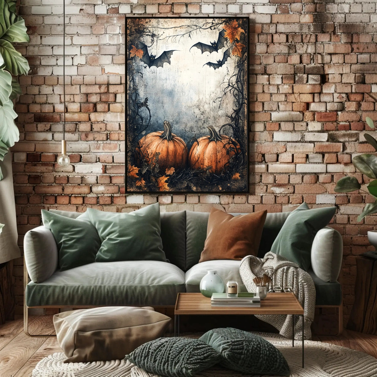 Halloween Pumpkins and Bats Vintage Artistic Poster