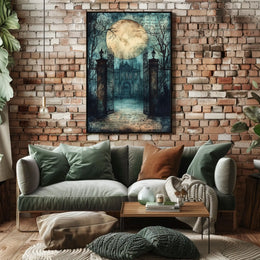 Mysterious Moonlit Gothic Mansion, Artistic Gothic Culture Poster
