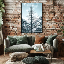 Majestic Winter Tree Against Mountain Landscape Poster