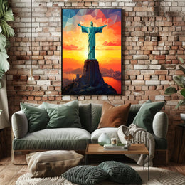 Christ The Redeemer At Sunset Poster