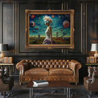 Dreamlike Woman in Stylized Surreal Futuristic Sci-Fi Poster