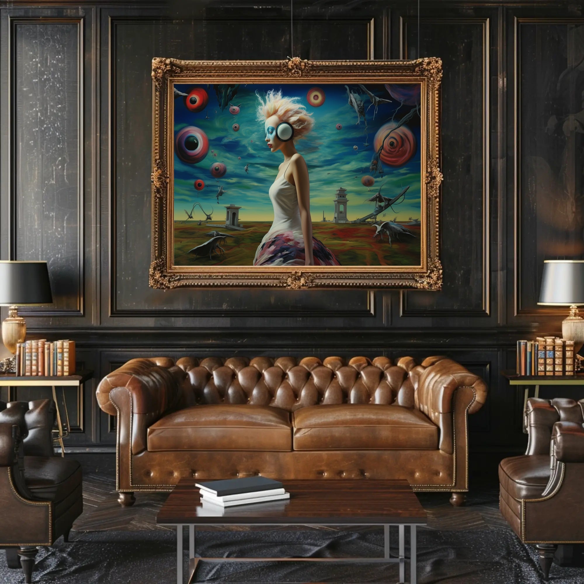 Dreamlike Woman in Stylized Surreal Futuristic Sci-Fi Poster