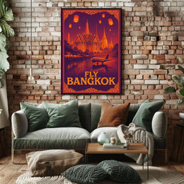 Bangkok Evening Glow Vintage Travel Poster