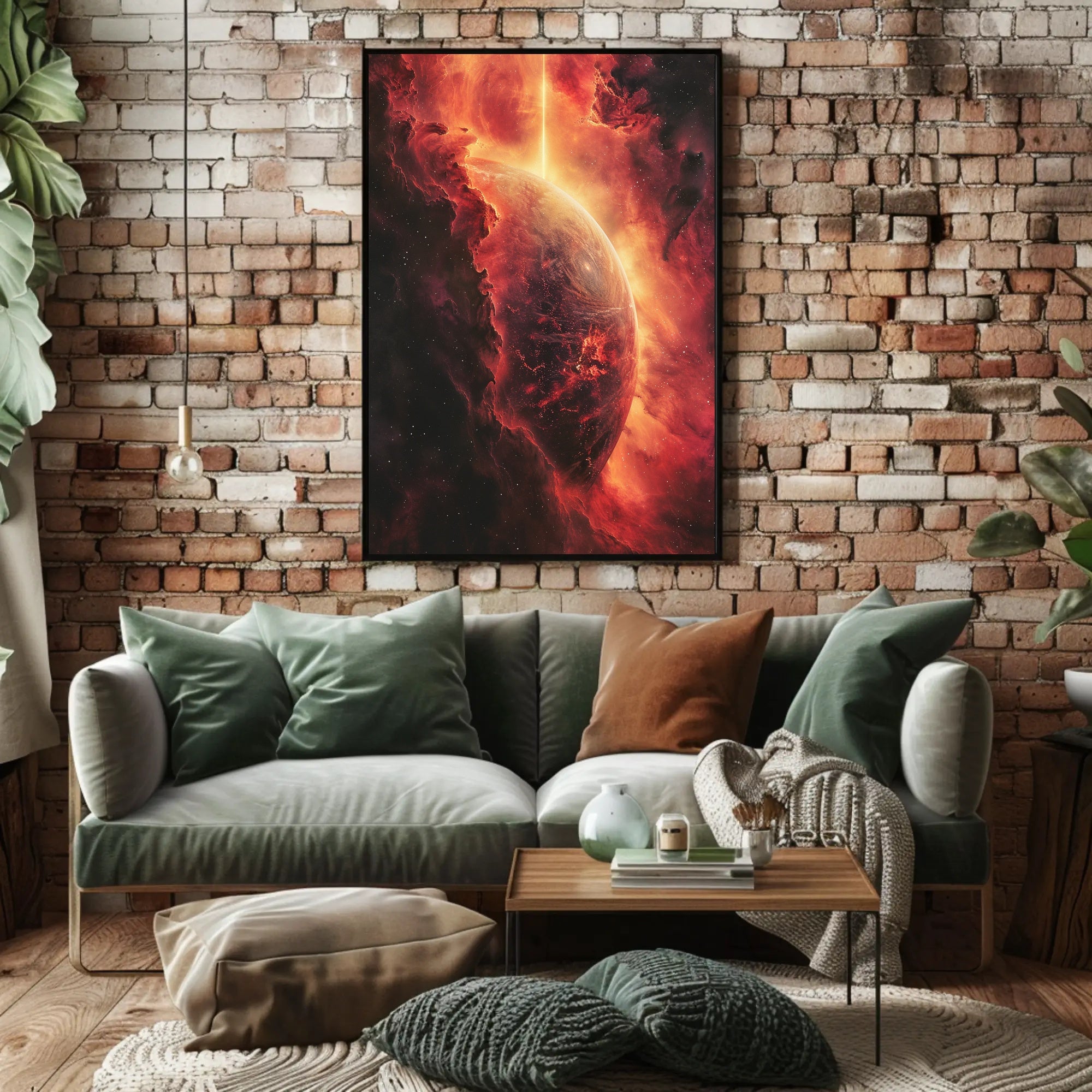 Cosmic Majesty: Fiery Planet in Nebula Poster PosterGoat