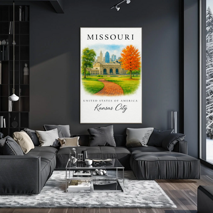Kansas City Missouri Capitol Autumn Skyline Poster Poster