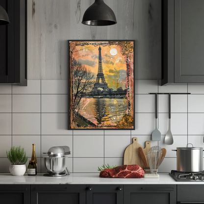 Eiffel Tower Collage – Sunset and Vintage Border