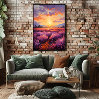 Sunset Over Lavender Fields Poster
