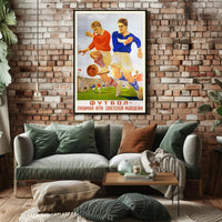 Vintage Soccer Action in Soviet Realism Sports Poster
