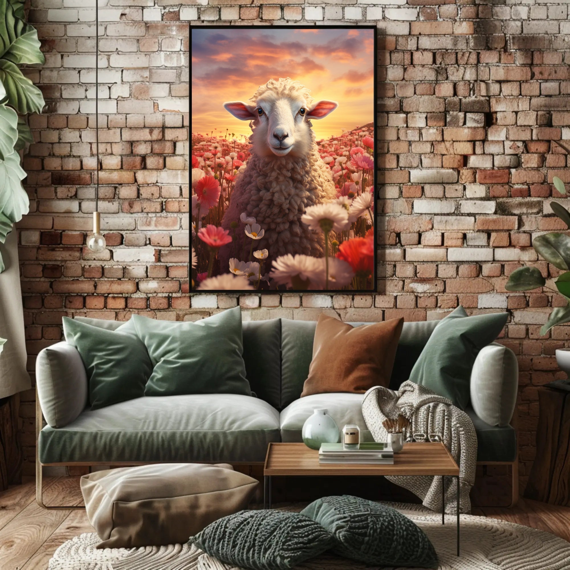 Sheep in Bloom: Serene Animal Poster