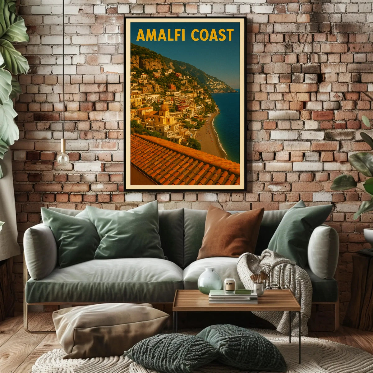 Amalfi Coast Poster Blue Mediterranean Coastal Wall Art